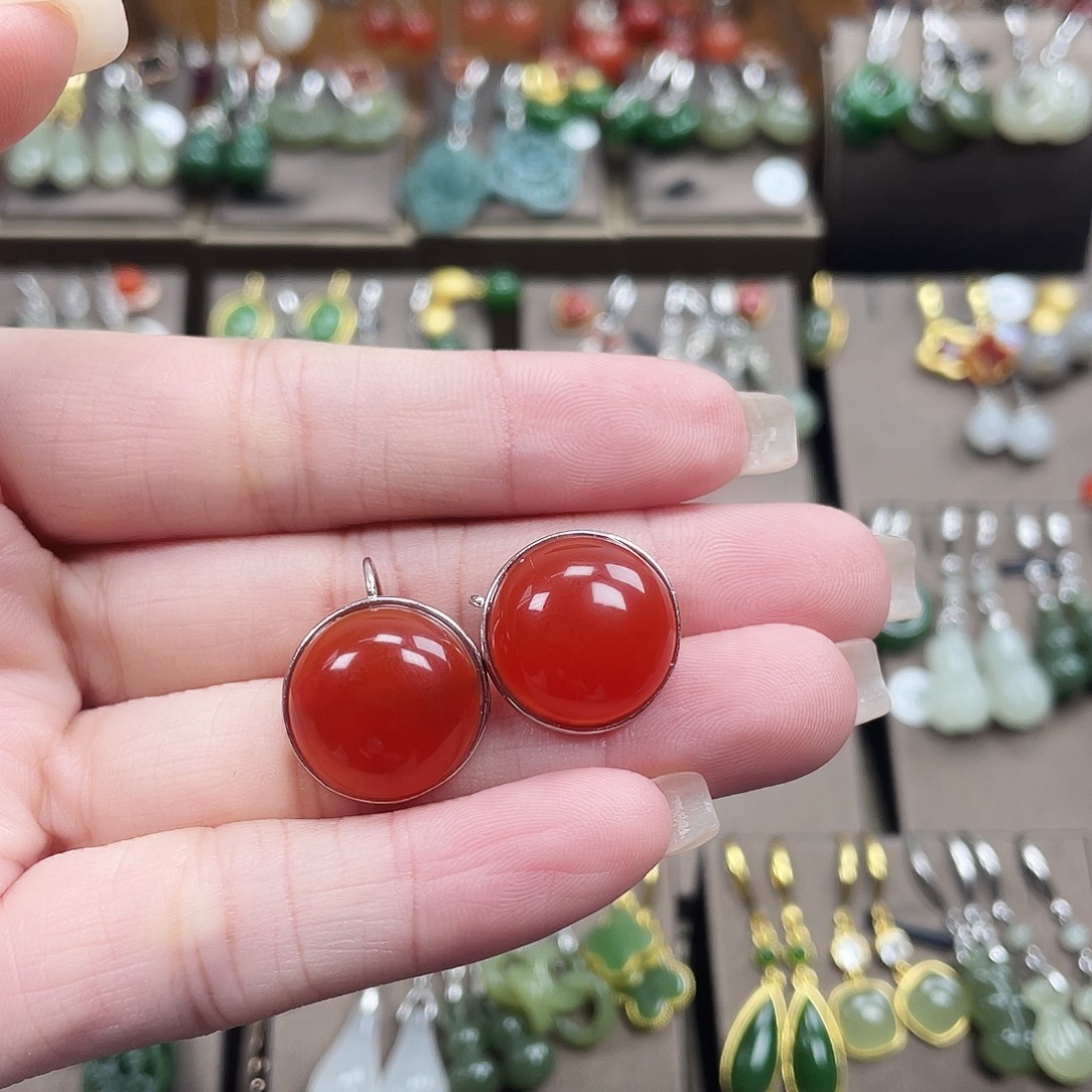 玛瑙/玉髓银S925镶嵌耳饰