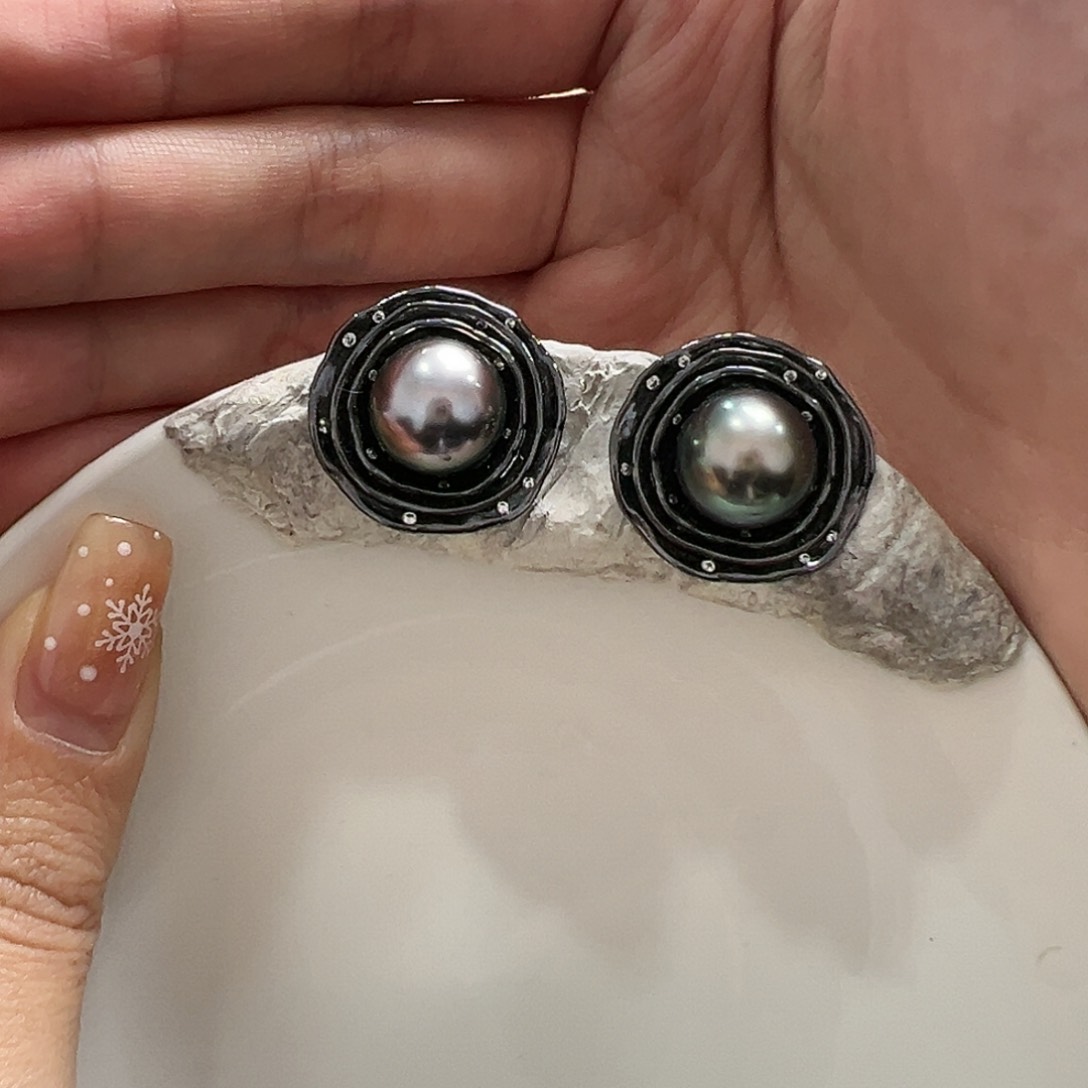 海水珍珠耳饰银S925镶嵌