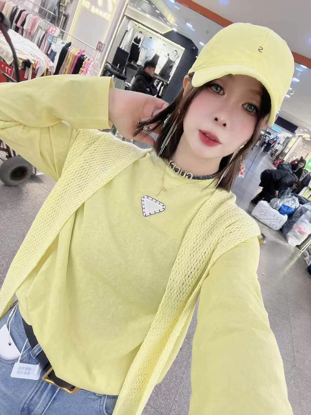 常规女士圆领连帽黄色修身型夏季拼接秋季T恤常规款长袖625039