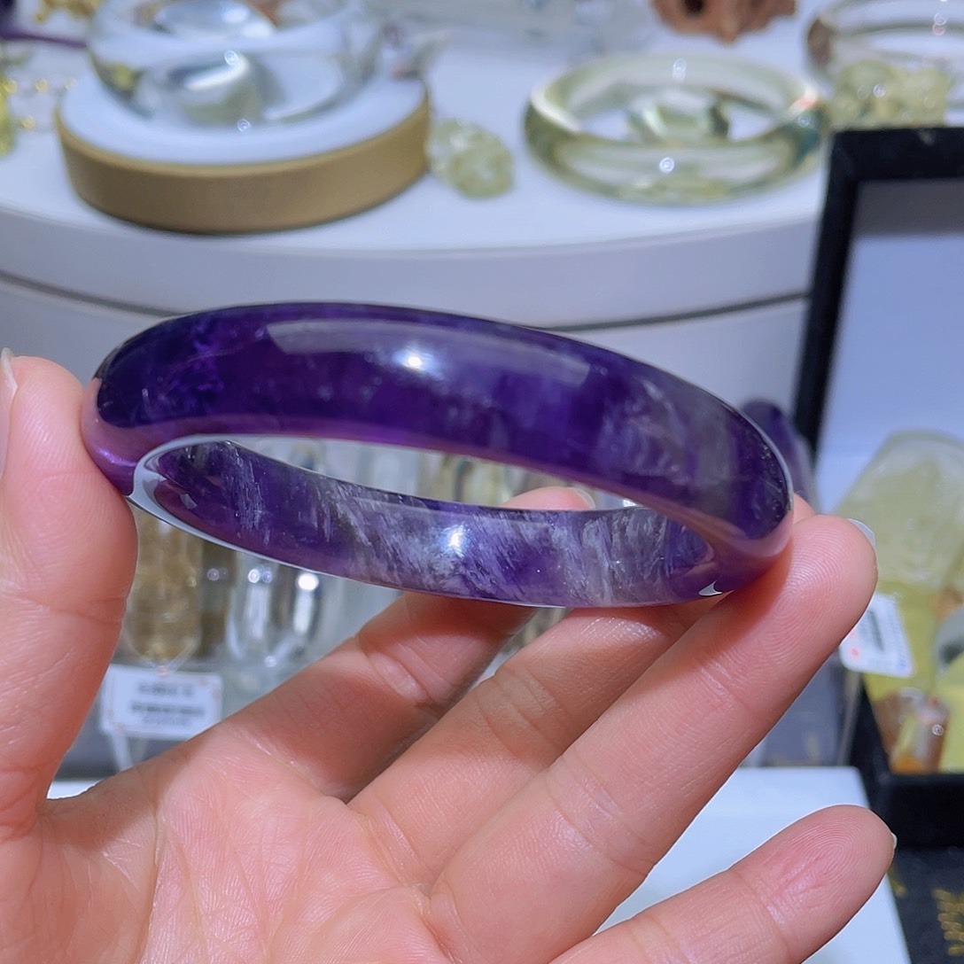 水晶手镯未镶嵌天然紫水晶手镯细条特价款54圈