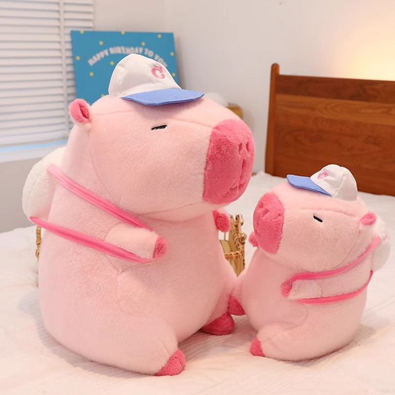 粉色可爱拉线玩偶毛绒水豚公仔背包玩具布娃娃抱枕送女生礼物