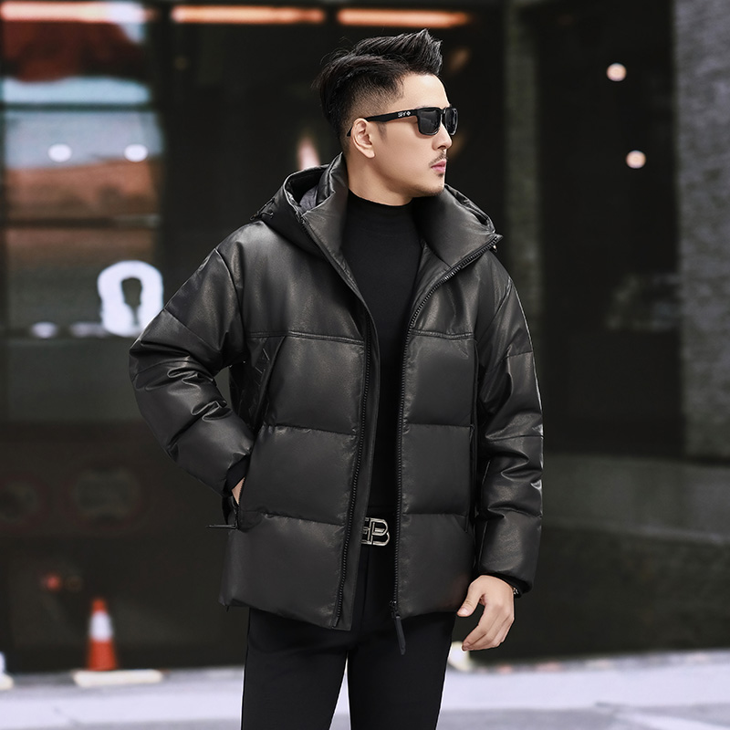 6816头层牛皮真皮羽绒男鹅绒短款可脱卸帽宽松休闲百搭冬季外套