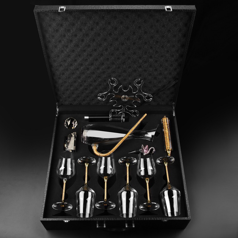 红酒杯套装家用24K金箔无铅水晶高脚杯创意性玻璃醒酒器水晶杯