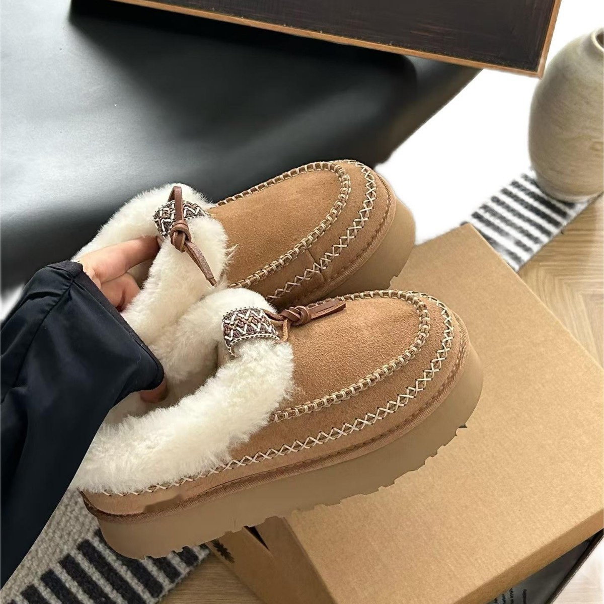 【阿尔派全新未拆封】秋冬桑坡雪地靴羊皮毛一体厚底V口/平口高筒