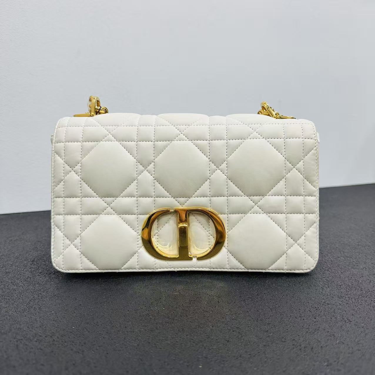 99新 DIOR/迪奥 壹所/DIOR caro 羊皮中号 白金单肩斜跨包
