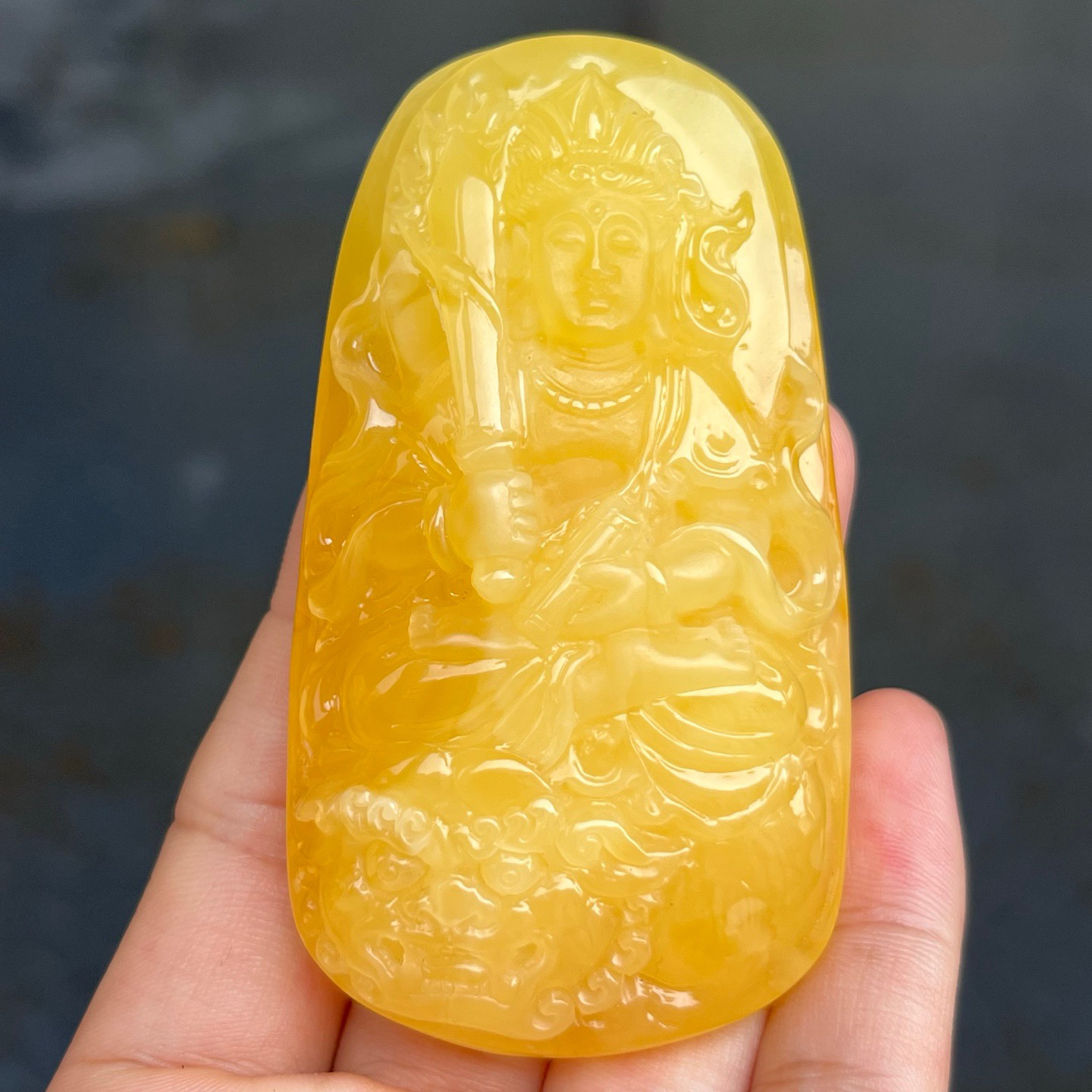 天然琥珀蜜蜡文殊菩萨，39.6克