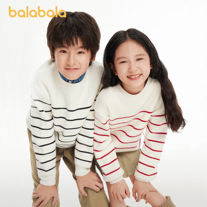 巴拉巴拉童装男童女童毛衣条纹针织衫秋冬中大童纯棉内搭打底衫