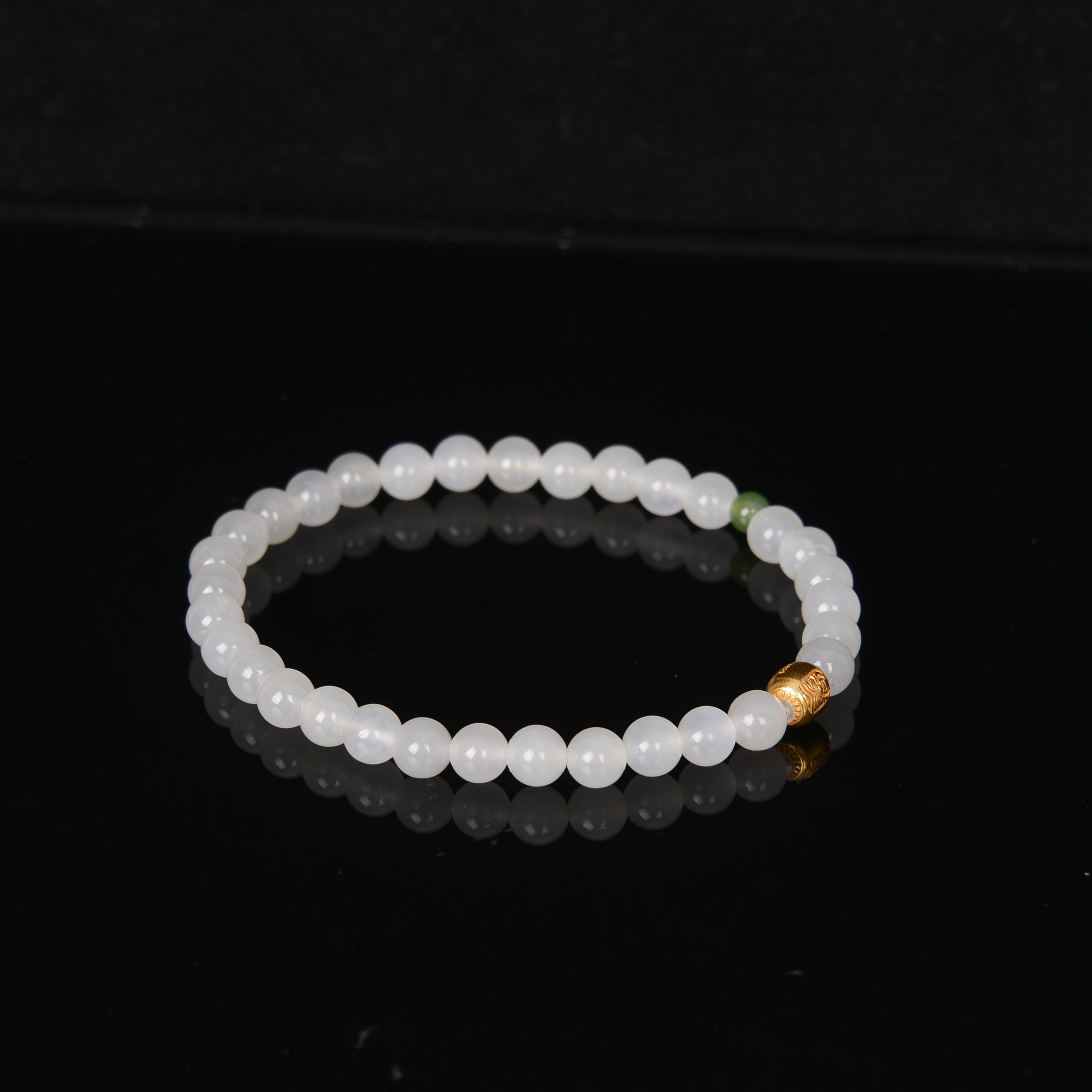 【熊总夫妇】和田玉精美时尚白玉S925银·5mm手串-0122-201