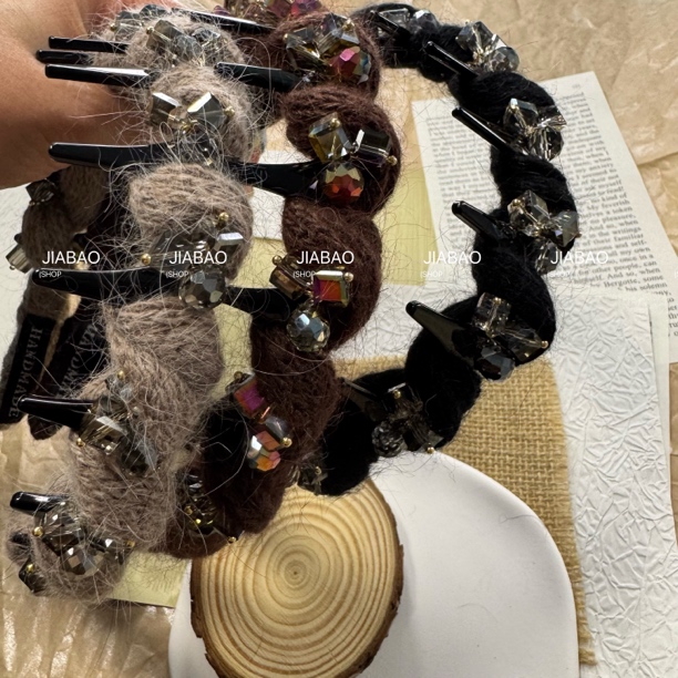 韩国东大门秋冬毛线带齿发箍水钻女高颅顶防滑日常外戴头饰