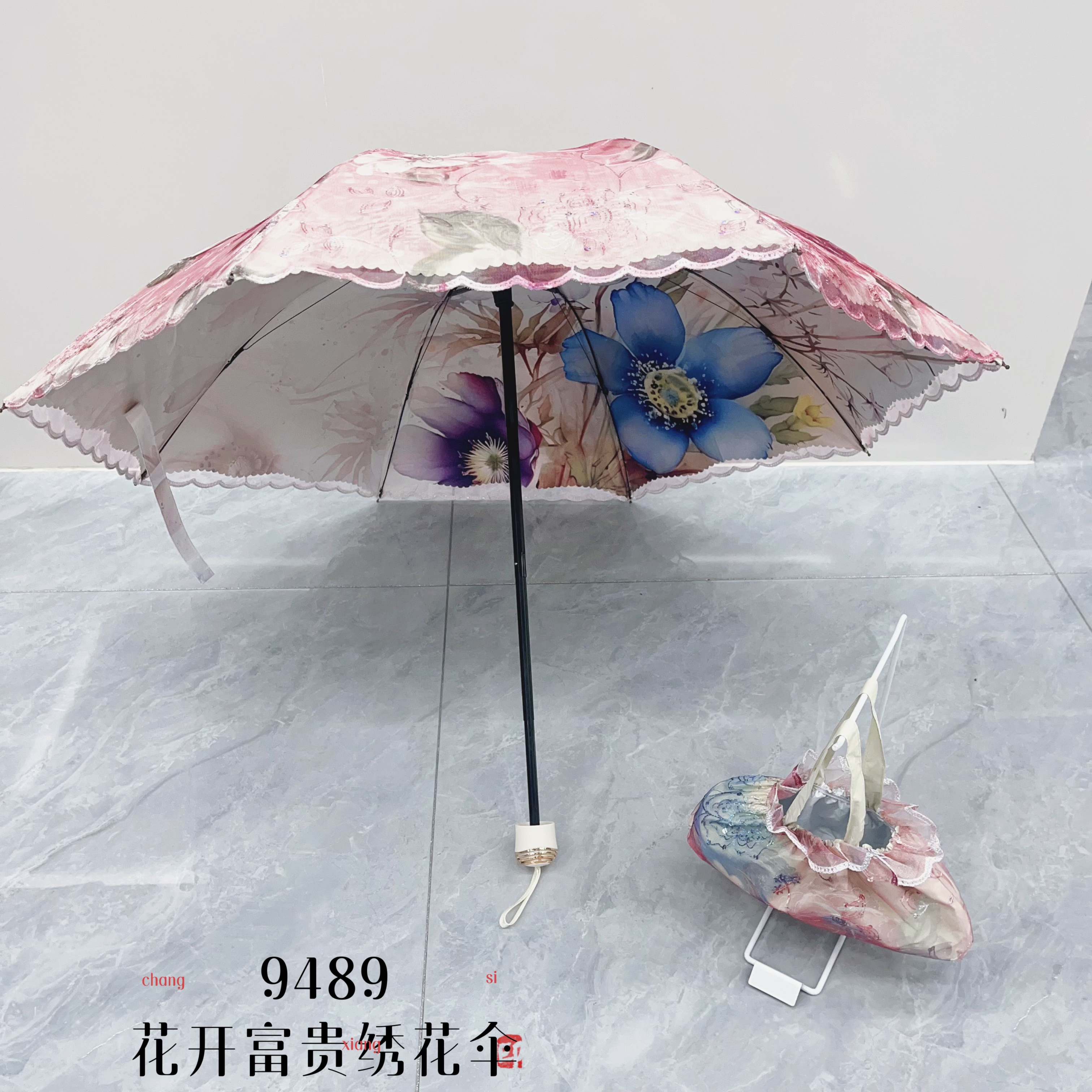 绣花伞双面花数码印花双层全自动蕾丝绣花伞防晒防紫外线三折伞