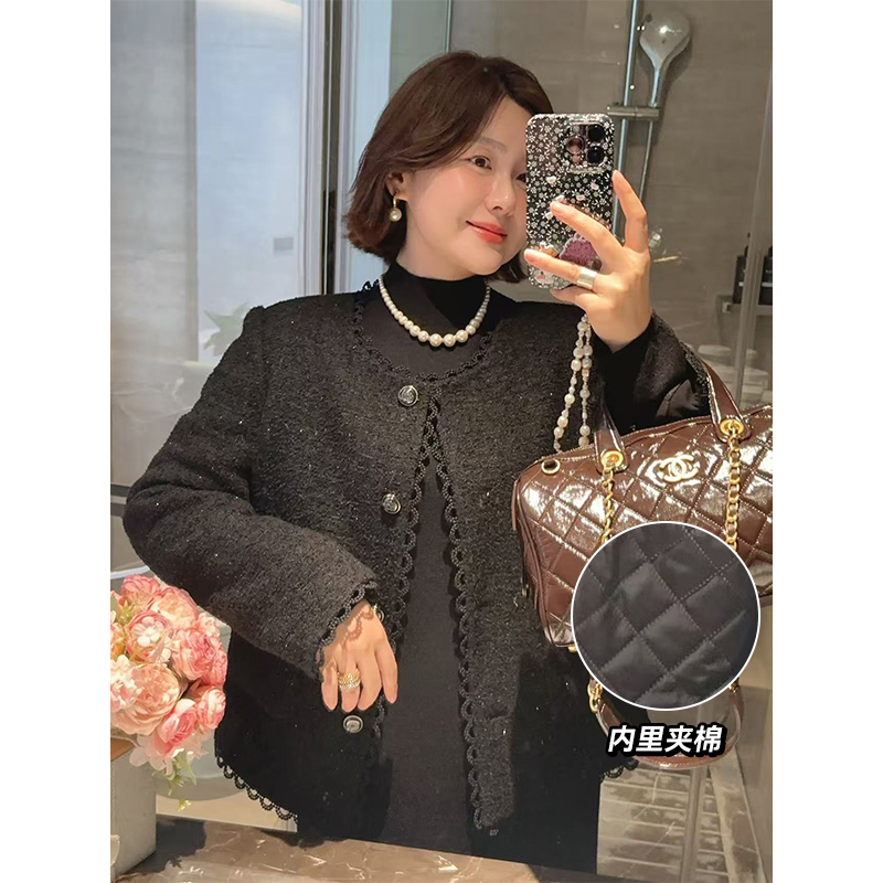 【DIS 现货】【黑闪小香】高级感花边小香风羊毛夹棉外套Z525T16065