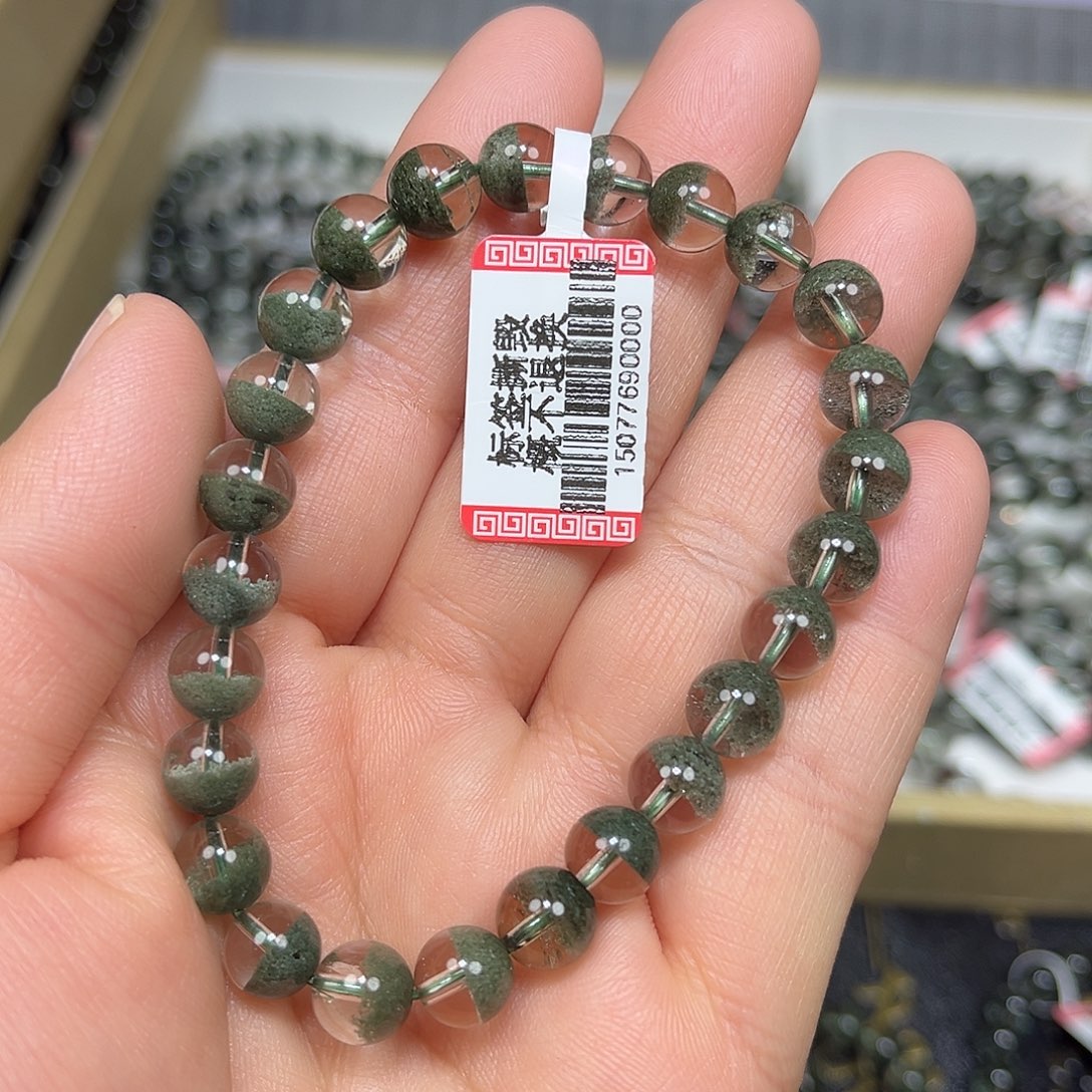 爱***豆手串水晶未镶嵌绿幽灵手串