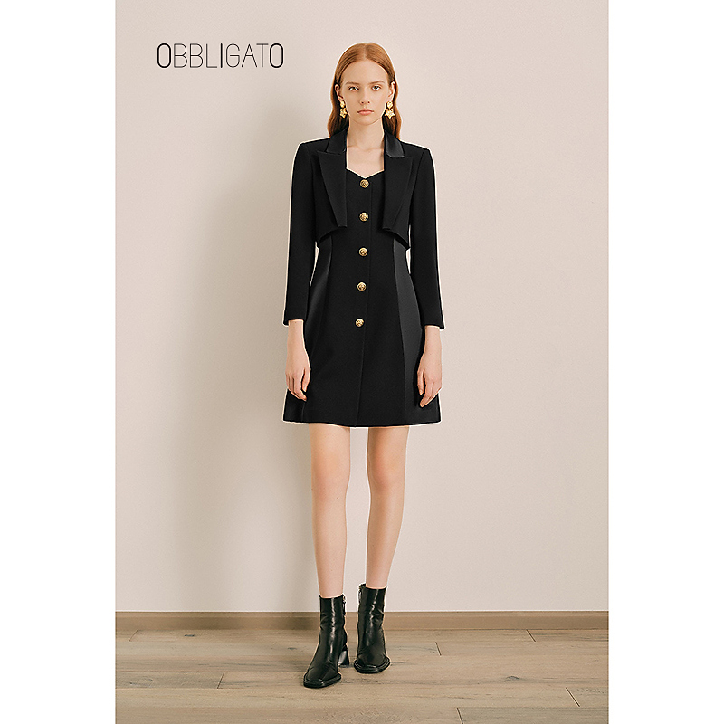 OBBLIGATO奥丽嘉朵1C64505090专选秋季假两件连衣裙