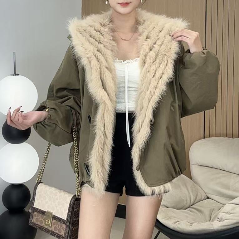 2025新款派克服海军帽子夹克外套女士真鹅绒服真毛毛皮草大衣冬
