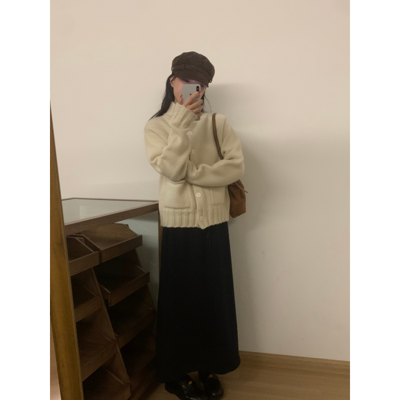 严可莱【韩女必备】100羊毛NW高领翻领毛衣上衣开衫