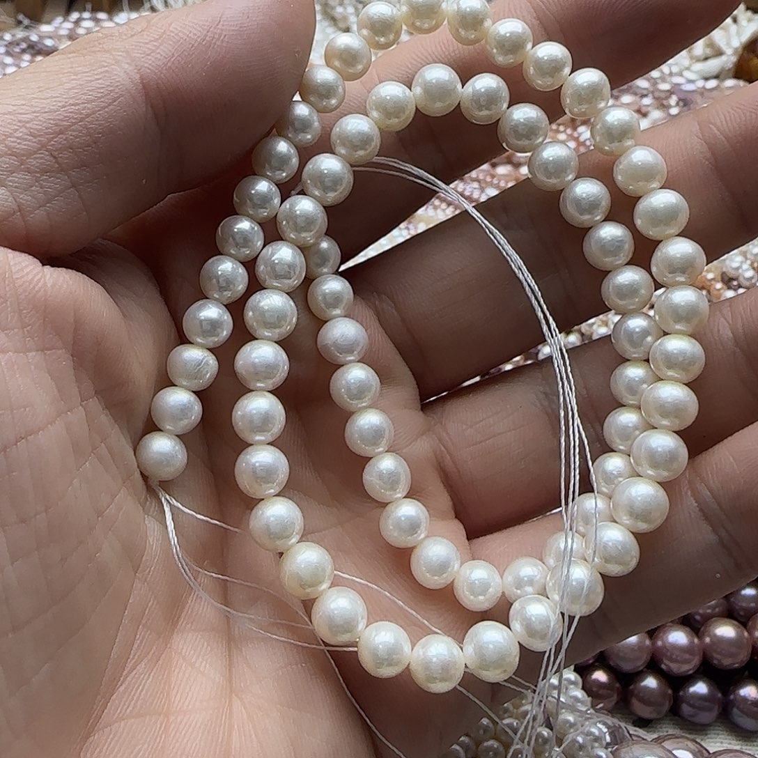 金***麻淡水珍珠半成品未镶嵌卡6无核正圆极白（拍2发1）