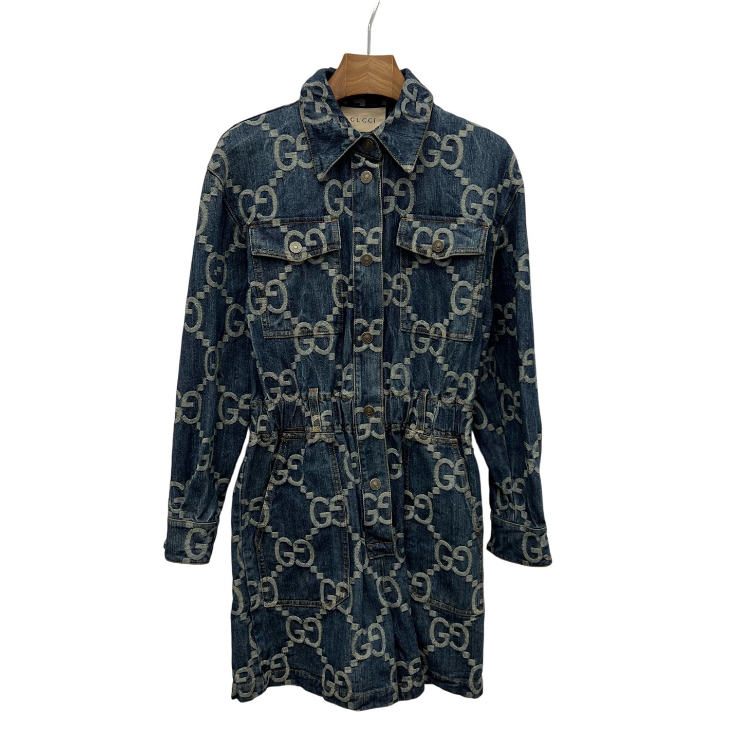 99新 GUCCI/古驰 双G满印牛仔连衣裙 38码/98新/公价21000