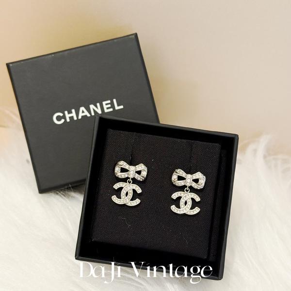 大吉中古/Chanel香奈儿蝴蝶结双c吊坠耳钉