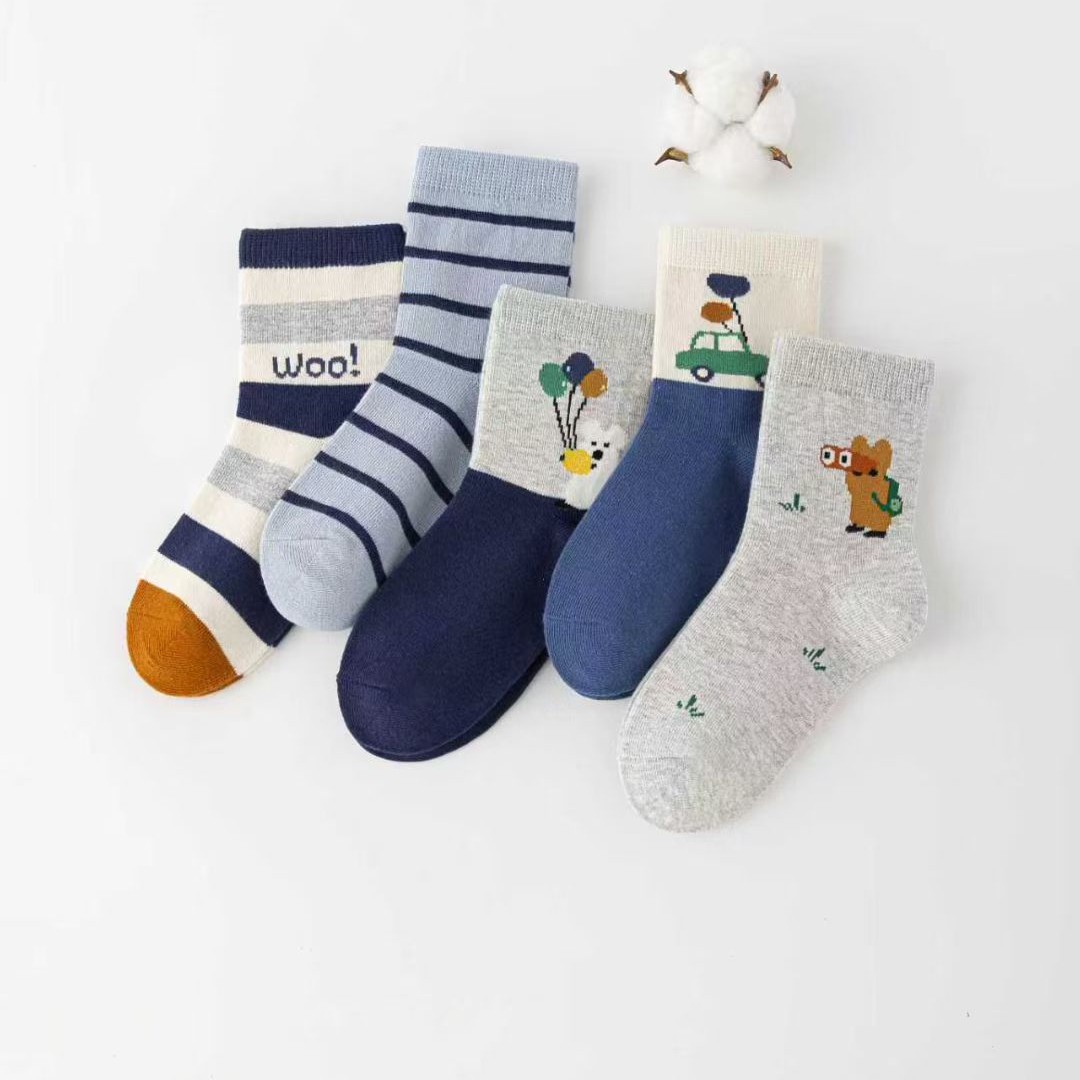 冬季儿童中筒袜棉袜5双发