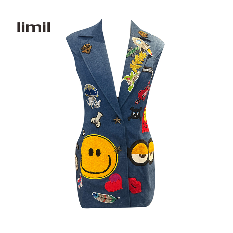 【二折商品，不退不换】丽米儿limil 中长款涂鸦牛仔马甲LC411575