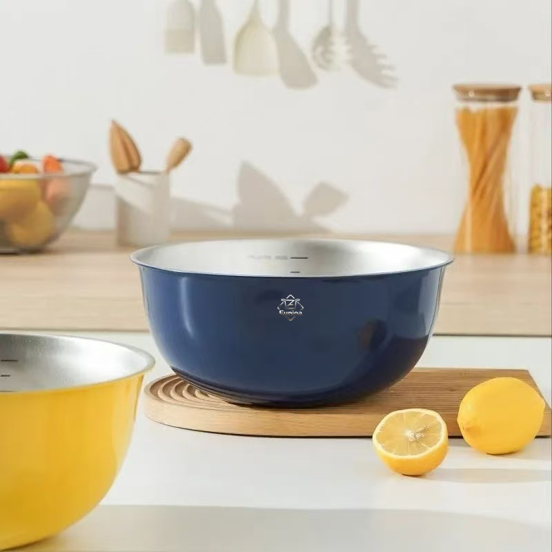 Eunoia不锈钢盆多用盆带刻度套盆三件套家用洗菜和面沙拉碗碗盆