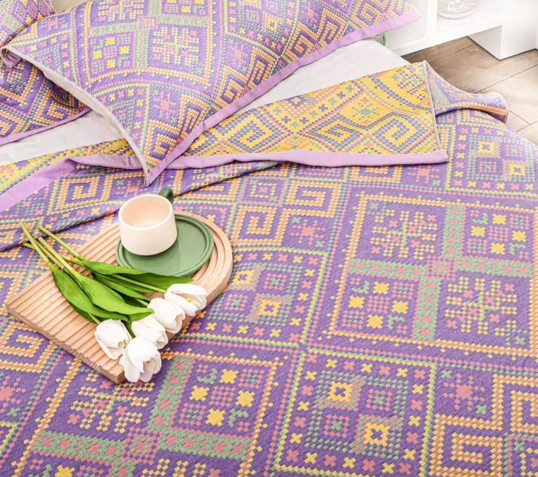 【新疆包邮】2025最新款璀璨花纹多功能毛巾被三件套