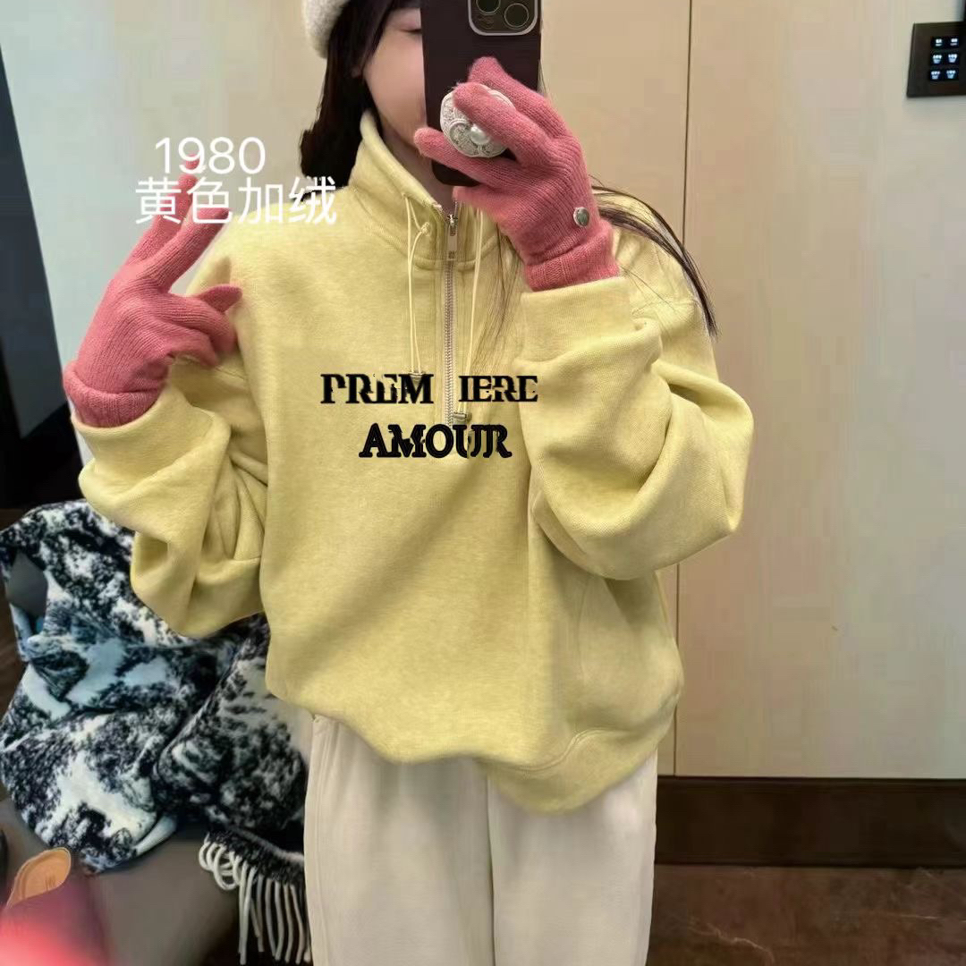 印花植绒长袖女加厚冬季套头卫衣秋冬立领字母网红