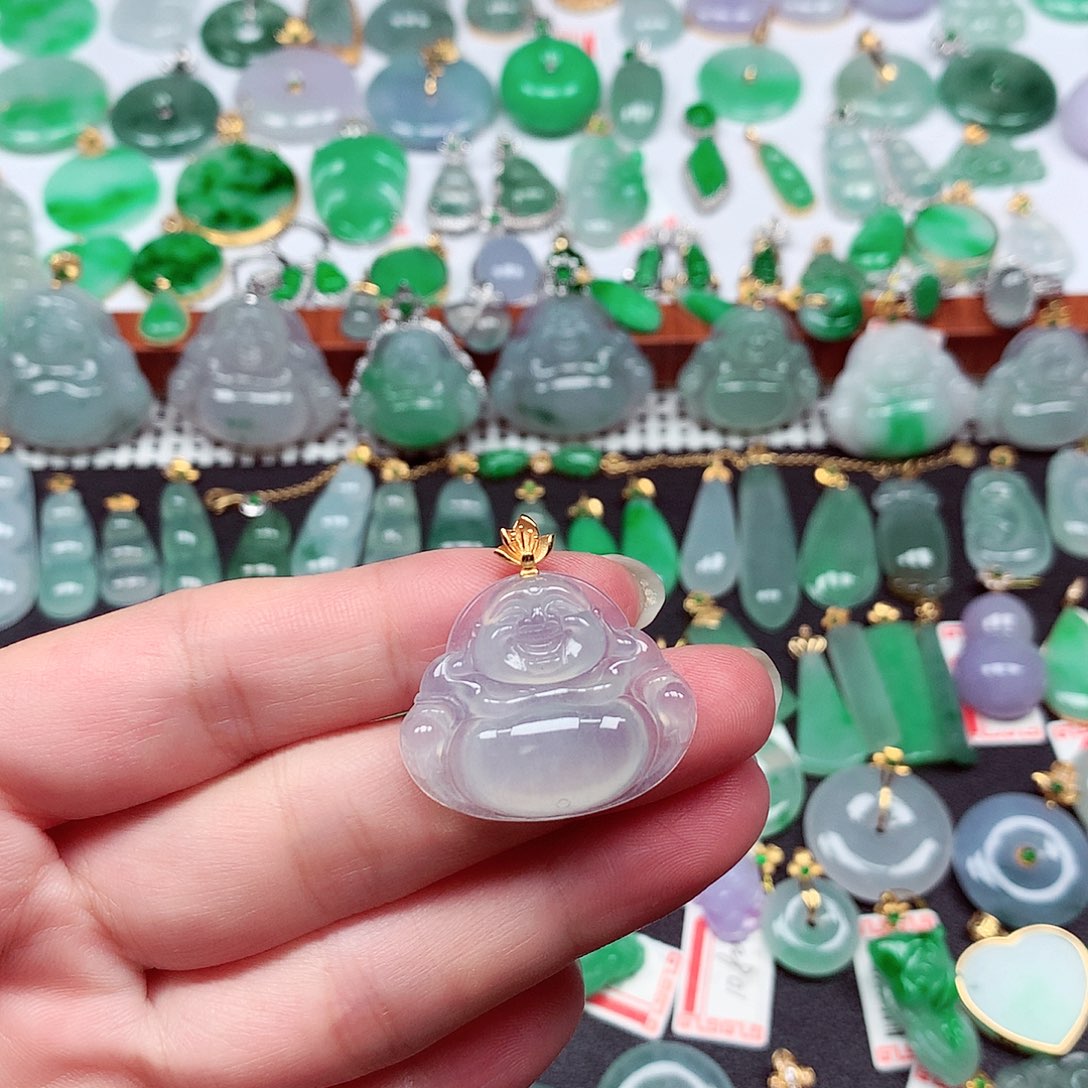 翡翠18K金镶嵌吊坠(不含链)天然翡翠A货