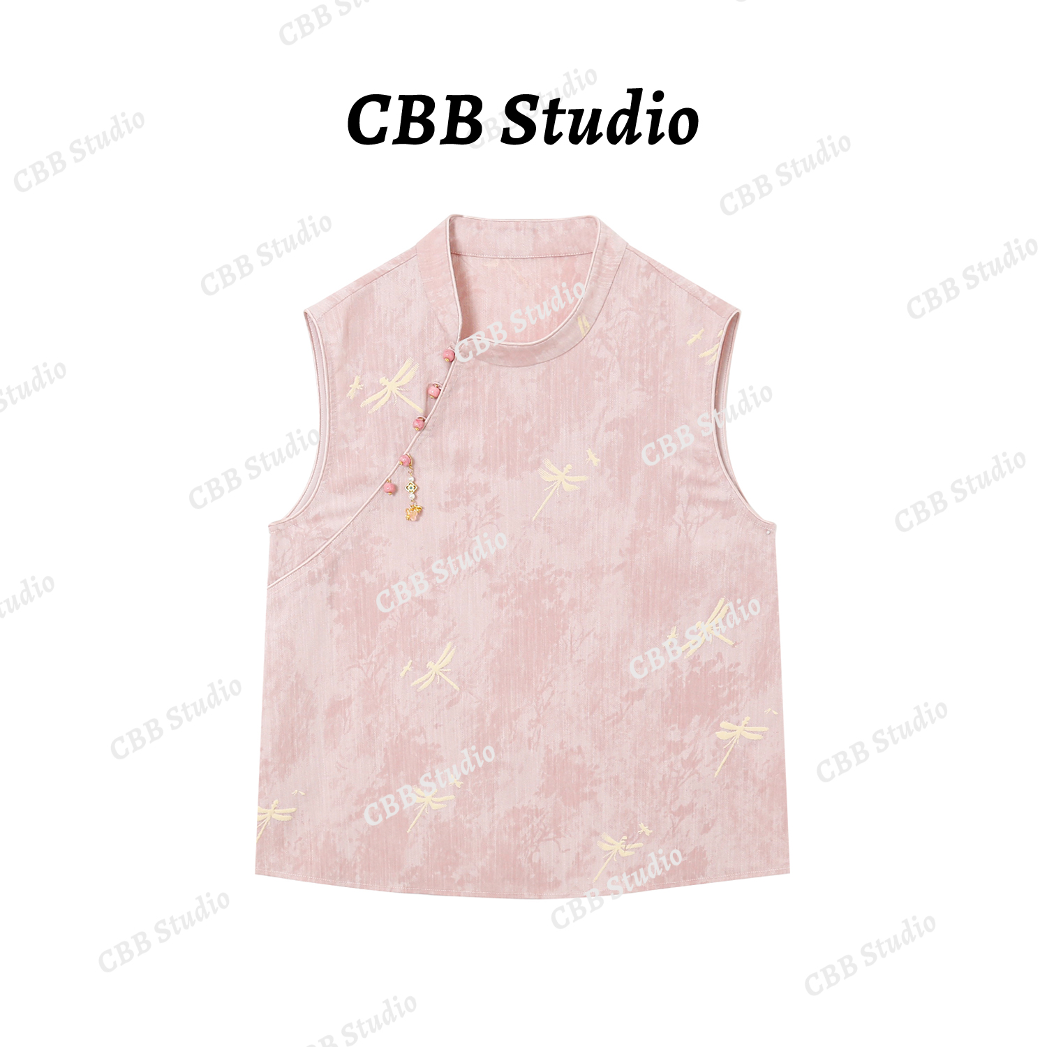 乐乐【杏雨】新中式薄款粉色女衬衫圆领提花上衣