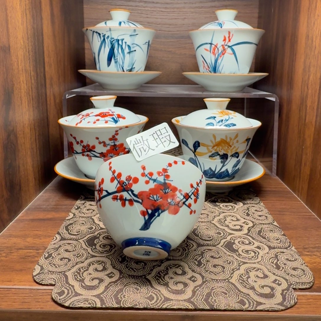 釉下手绘茶具微瑕