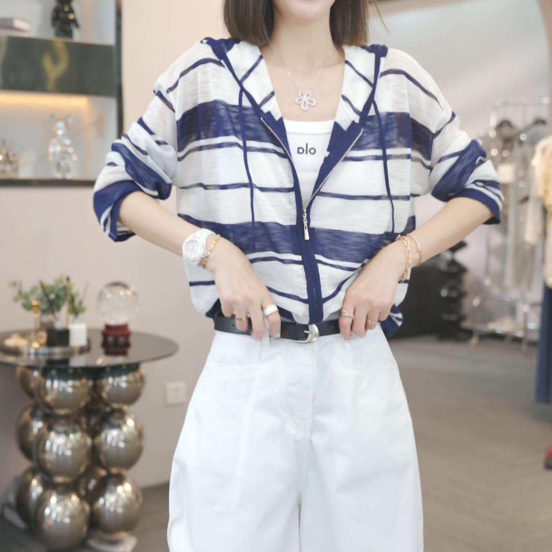 熙薇【褪色潮汐】撞色连帽卫衣轻薄透气防晒帽衫时尚百搭休闲H3262