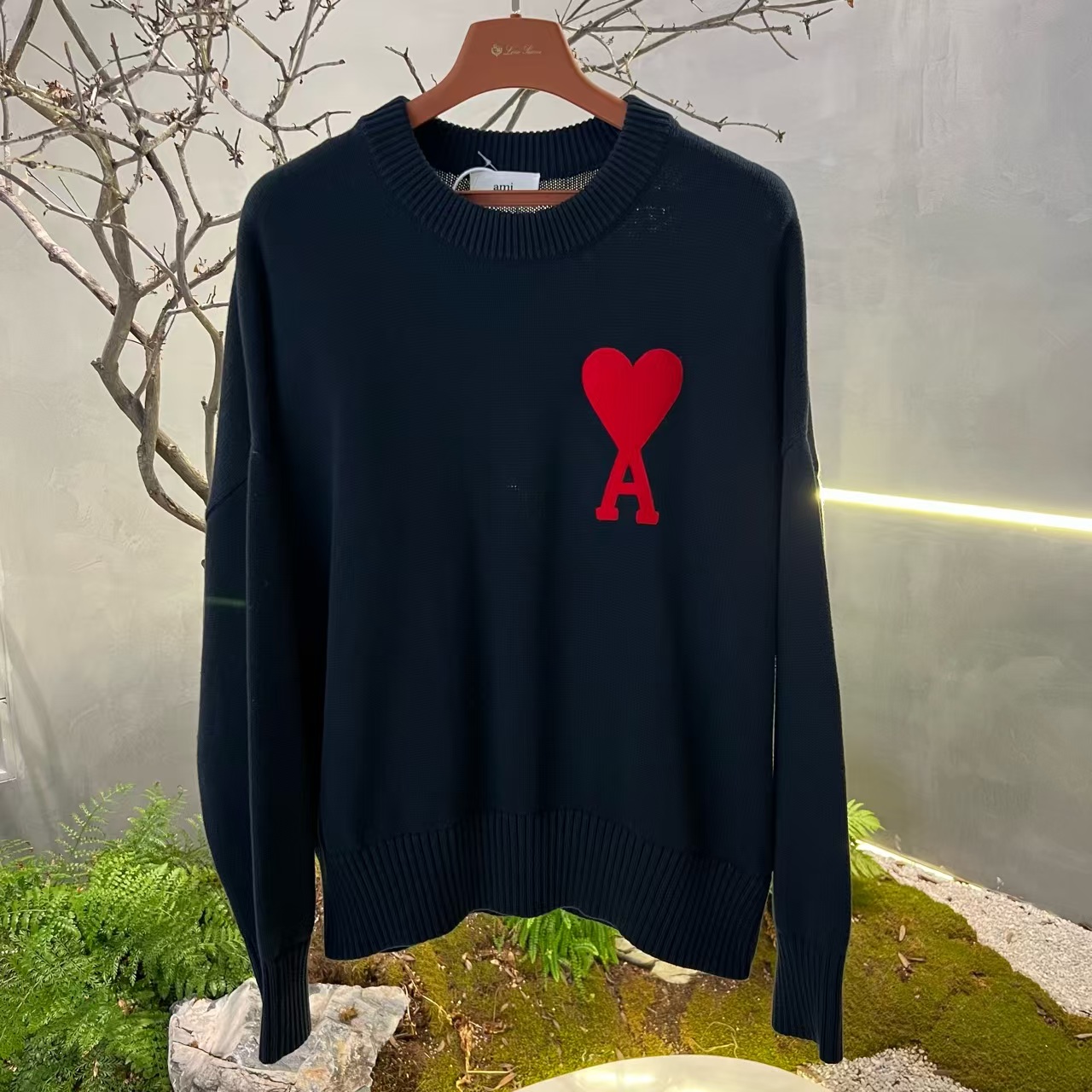 ami 黑色针织爱心logo圆领毛衣 250152 均码 99新