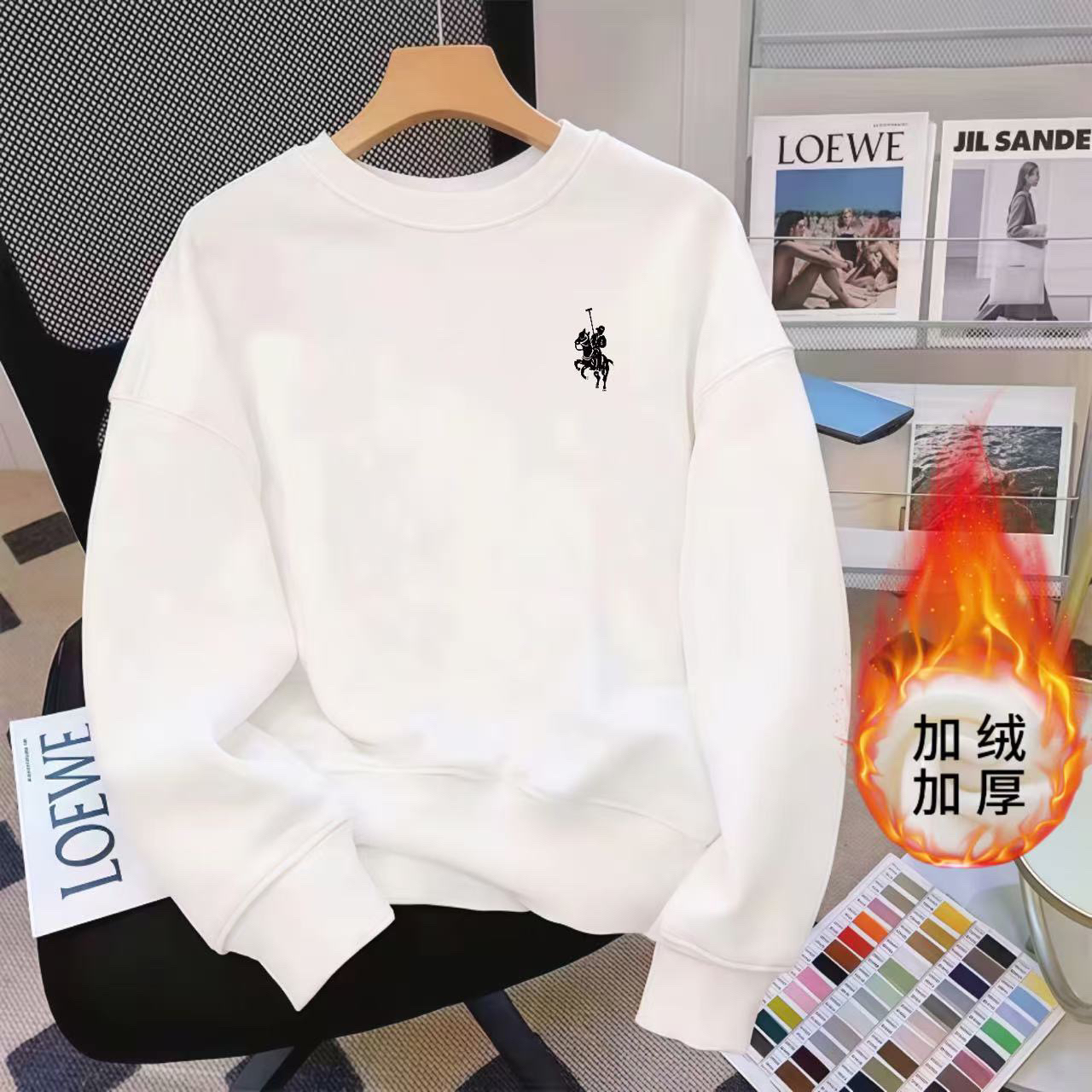 战马 加绒加厚2025年新款男女同款宽松百搭保暖圆领运动卫衣