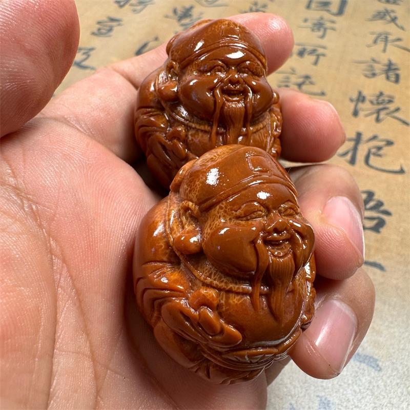 橄榄核核雕文玩把件大榄元甲财神手球