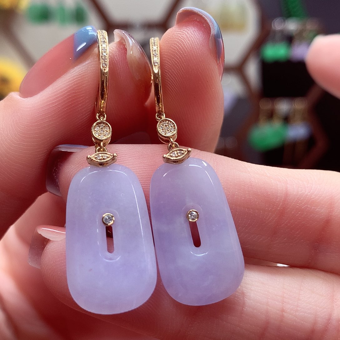 翡翠耳饰18K金镶嵌天然翡翠