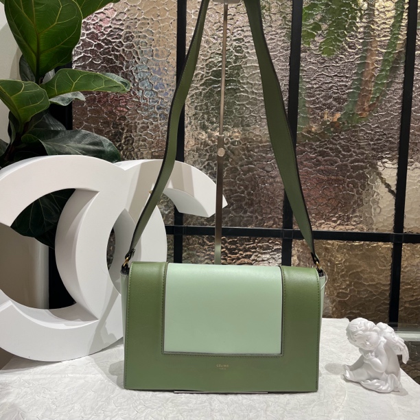 95新 Celine/思琳 Celine绿拼色豆腐包 斜挎包 24110063-02