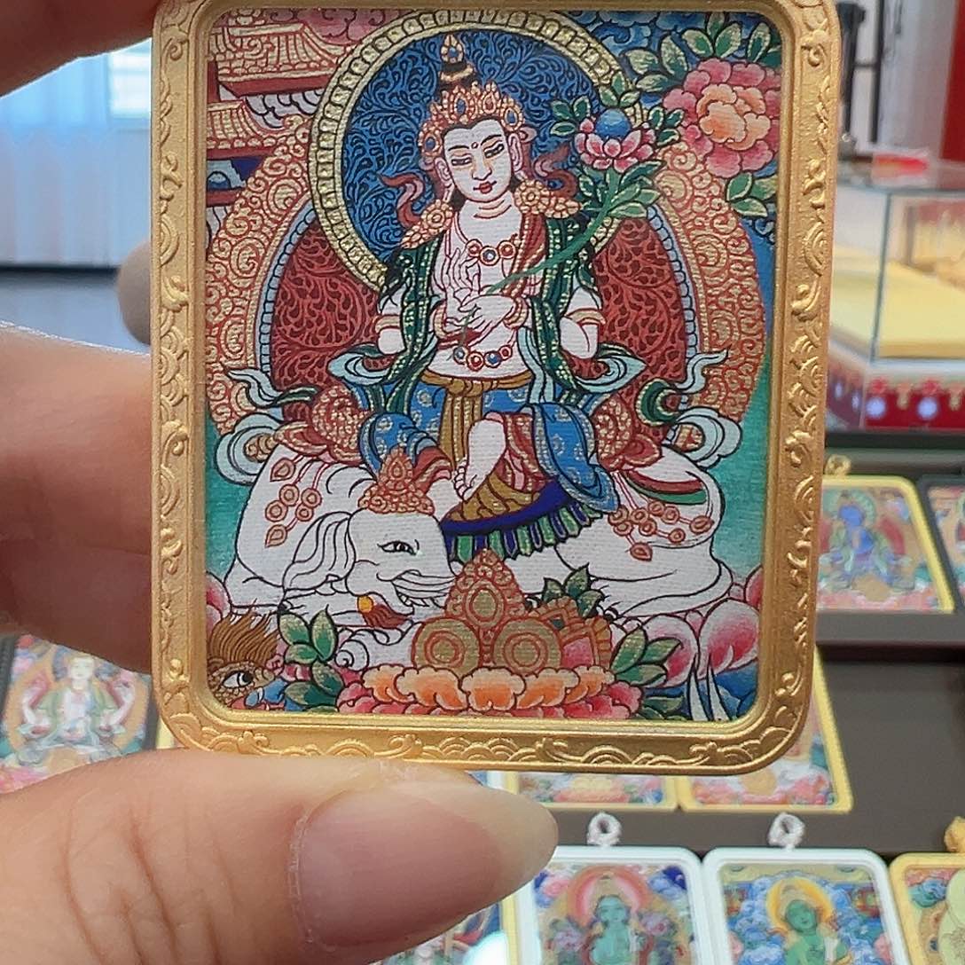 吊坠纯手绘矿物质原材料唐卡普贤菩萨
