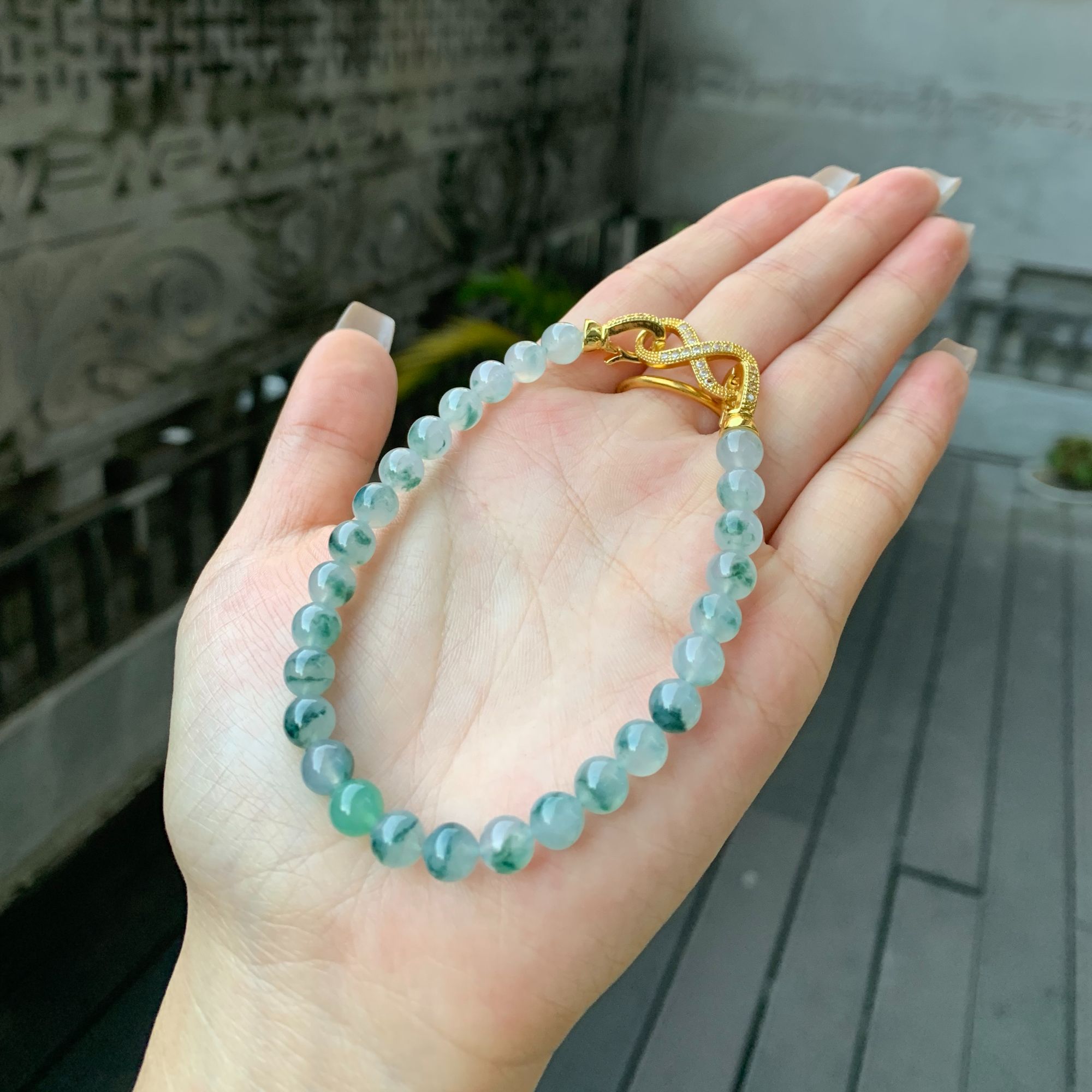 缅甸纯天然翡翠A货冰飘花手串百搭灵动手串卡6.8mm