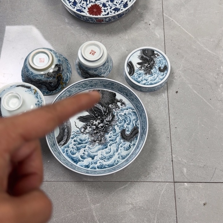 摆件蓝墨龙游海五件套