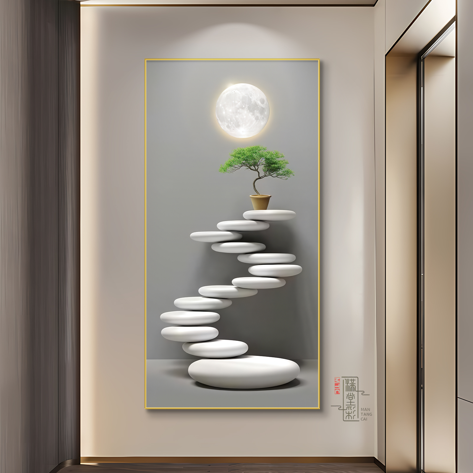 步步高升入户玄关装饰画现代简约正对门壁画时来运转走廊过道挂画