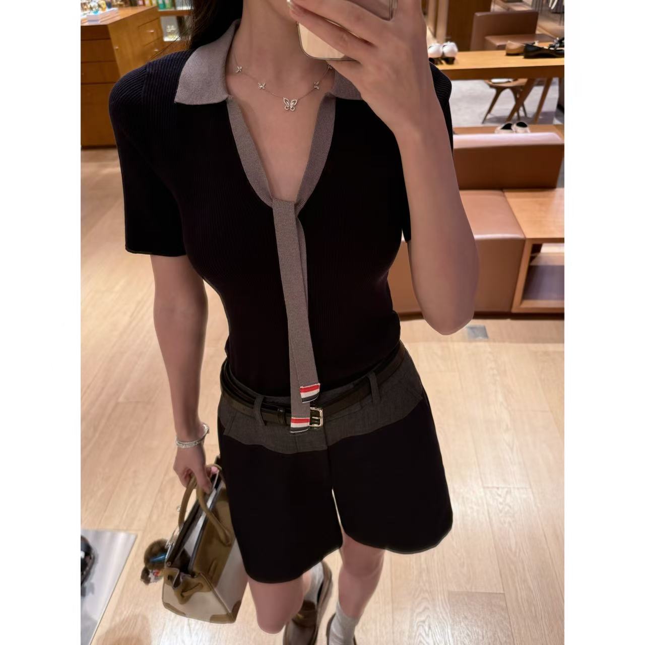 【盒子专享】青烟渲染  薄款拼接腰头中腰A字真口袋中裤