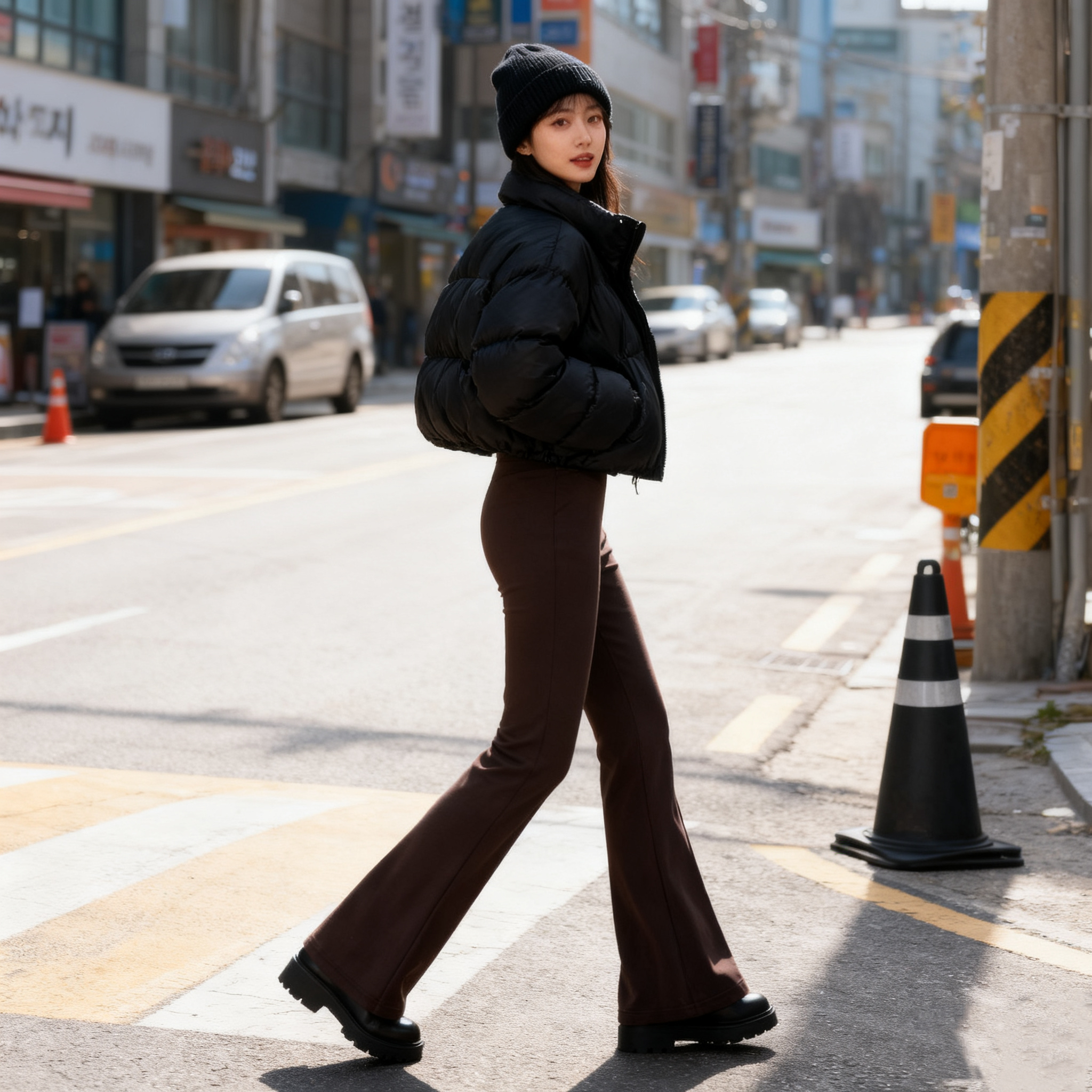 AEROBI ACTIVE加绒高腰休闲日常修身微喇喇叭裤13054