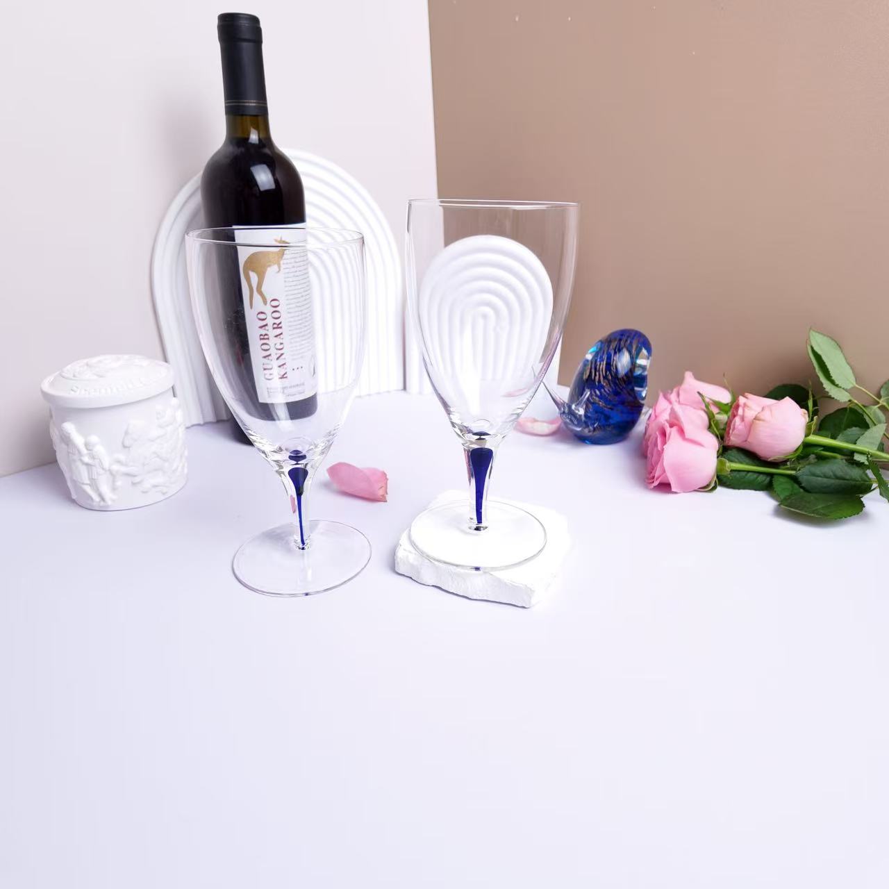 2只WOWHome原色蓝啤酒杯果汁杯甜品杯轻奢出口欧洲送礼