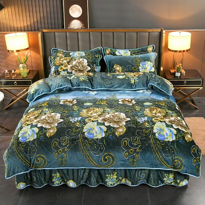 【美总】2025新款印花金貂牛奶绒四件套 金玉满堂