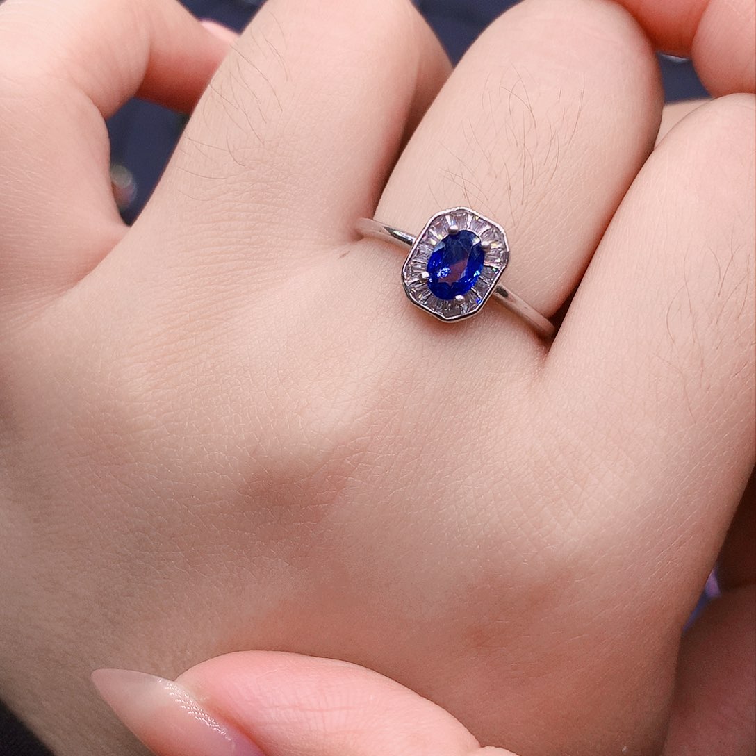蓝宝石戒指银S925镶嵌