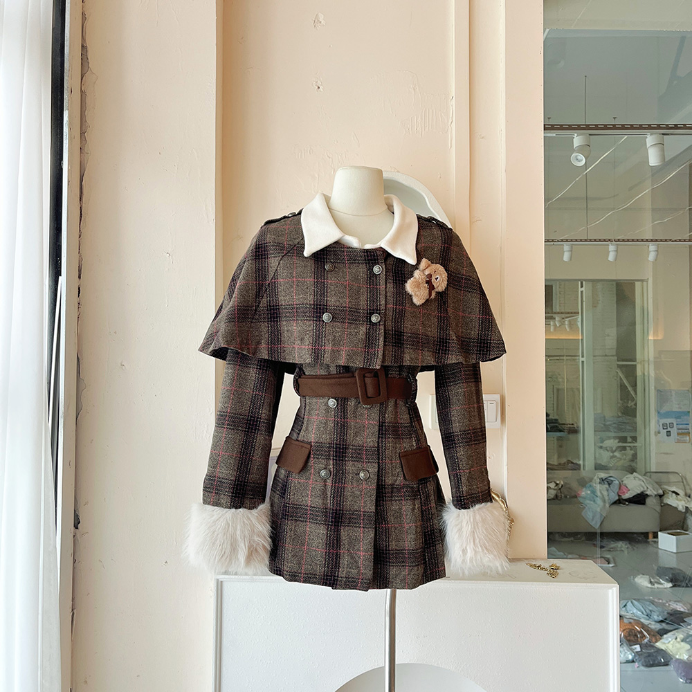 LHTE青青大码女装 秋冬富家千金学院风甜美格子高级感两件套T6373