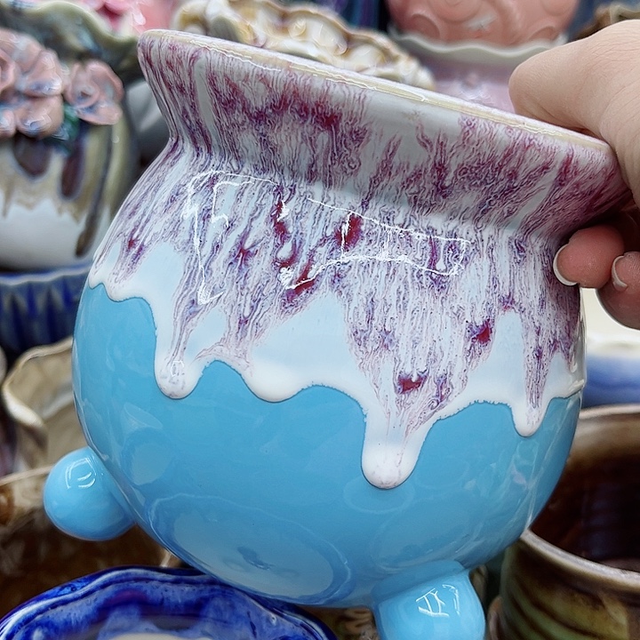 多肉绿植陶瓷花盆9.9包邮，有孔