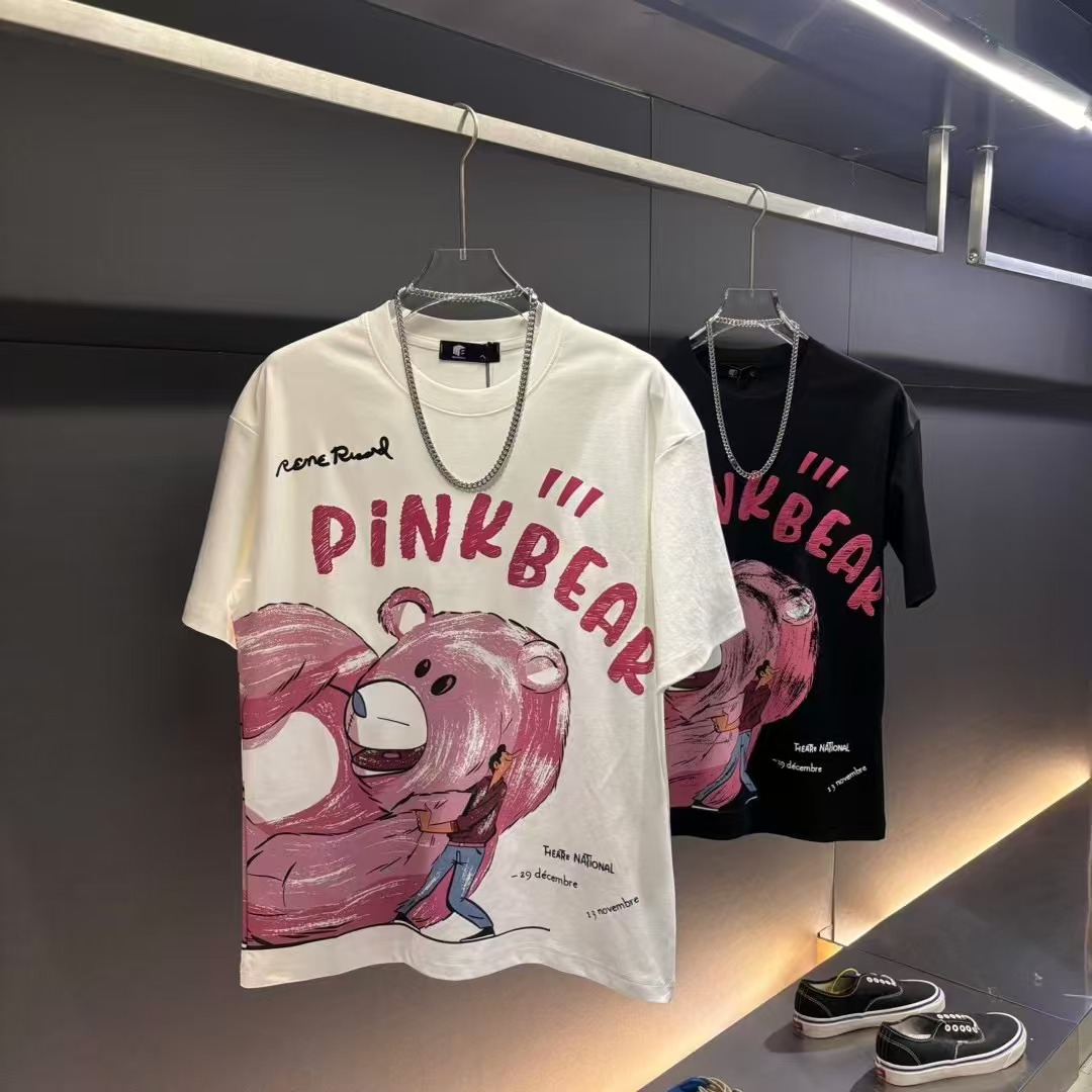 2025新款半截袖卡通图案潮牌动漫小熊短袖T恤上衣服男装夏季宽松