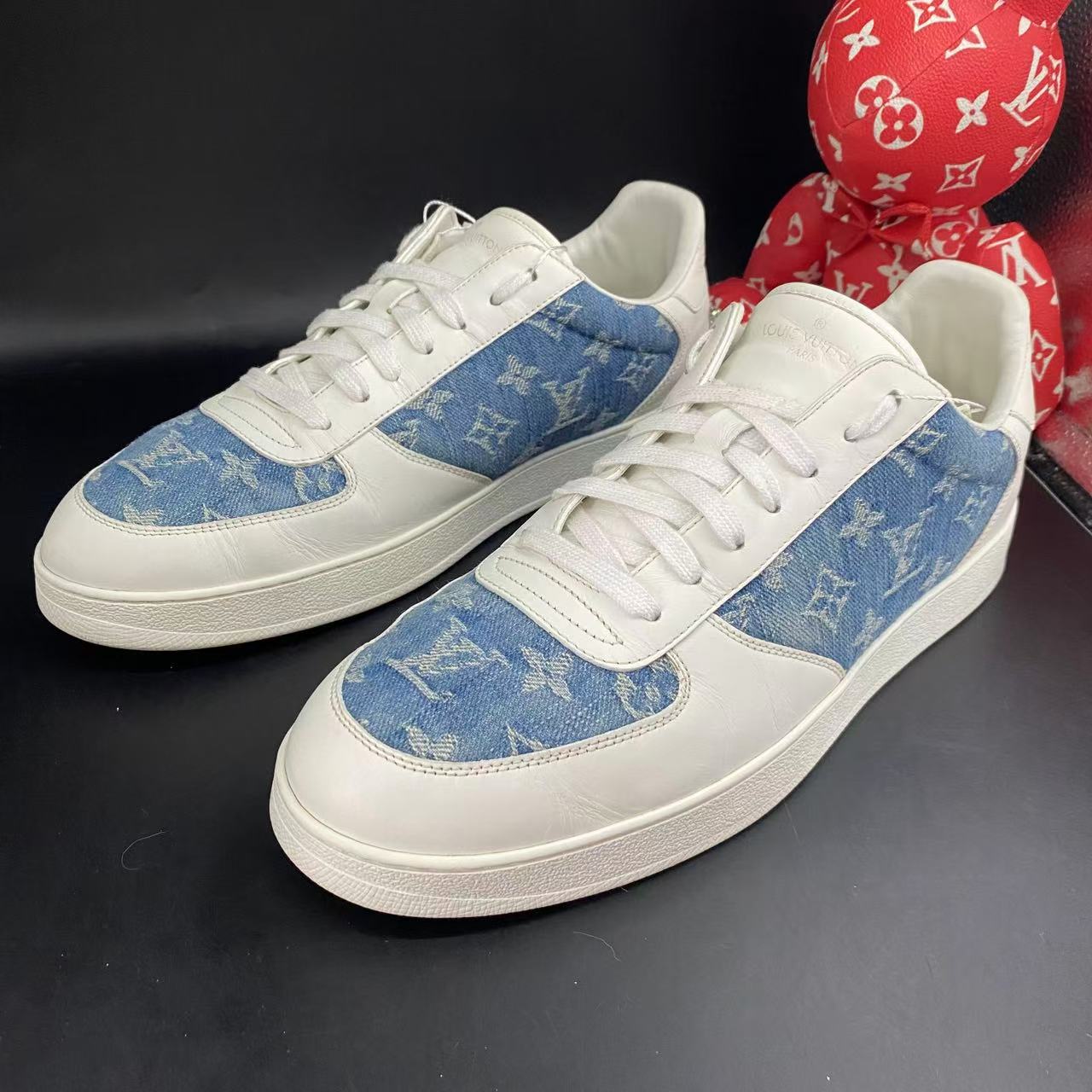 95新 LouisVuitton/路易威登 白蓝牛仔老花板鞋42.5欧码kke393