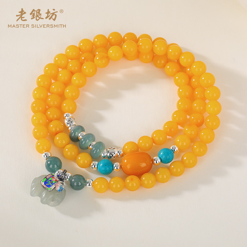 【老银坊】s925银三圈蜜蜡翡翠吉象手串 多样性发货 发其一00351800